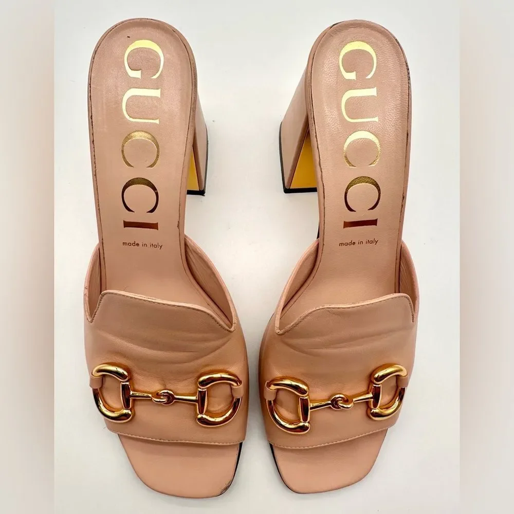 Gucci Baby Horsebit Block Heel Slide Mules Leather In Pink Rose EU 41 US 11 - Picture 13 of 13